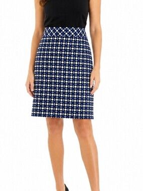 Talbots Wool Blend Tweed Royal Blue Black & White Mod Polka Dot Pattern Skirt